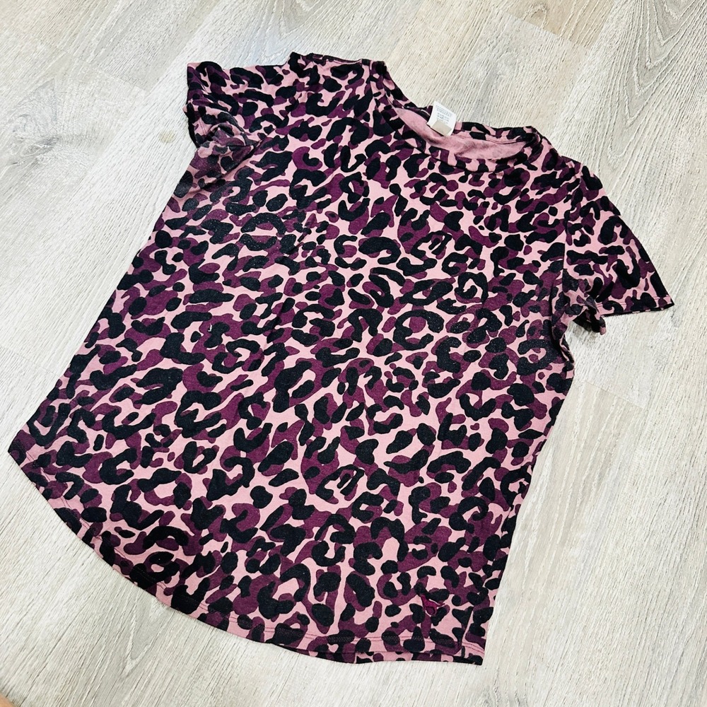 PINK Victoria's Secret‎ Womens Purple Leopard Print Short Sleeve T-Shirt Medium